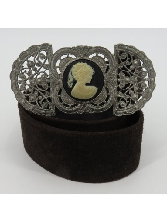Ben Amun Women Small Brown Suede Leather Silver Metal Cameo Belt Isaac Manevitz main image 7